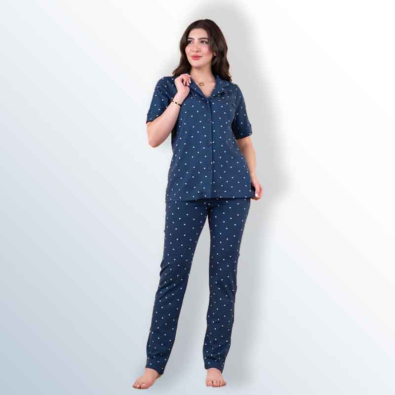 Women's printed button cotton pajamas