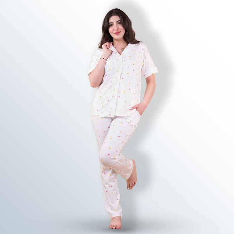 Women's printed button cotton pajamas