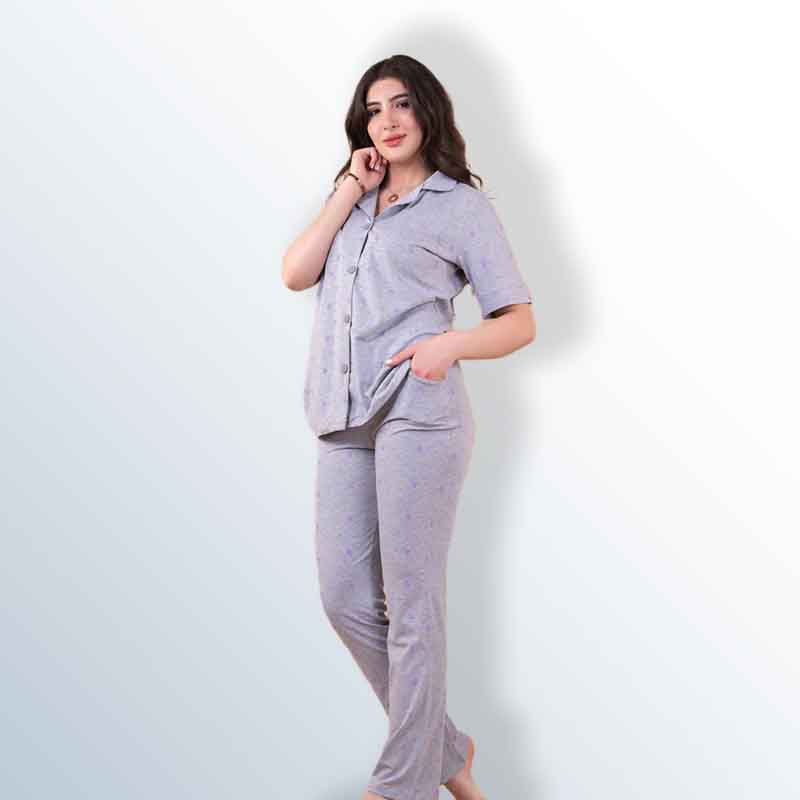 Women's printed button cotton pajamas