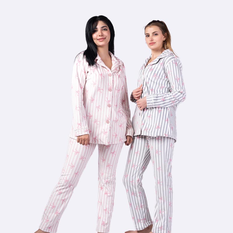 Striped Bow-Print Women's Pajama Set