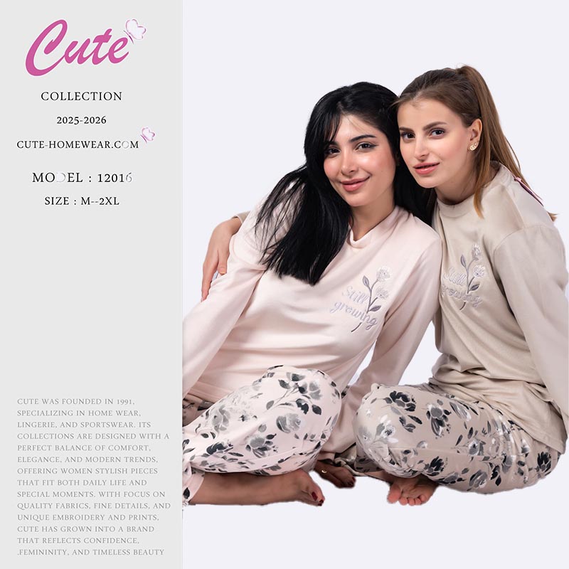 Embroidered Top Floral Print Women's Pajama Set