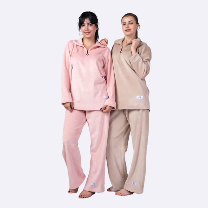 Fleece Solid Quarter-Zip Wide-Leg Pajama Set