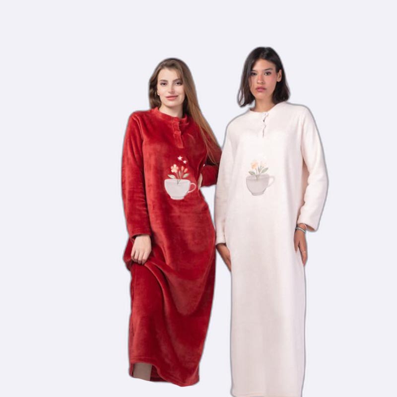 Floral Embroidered Fleece Lounge Dress