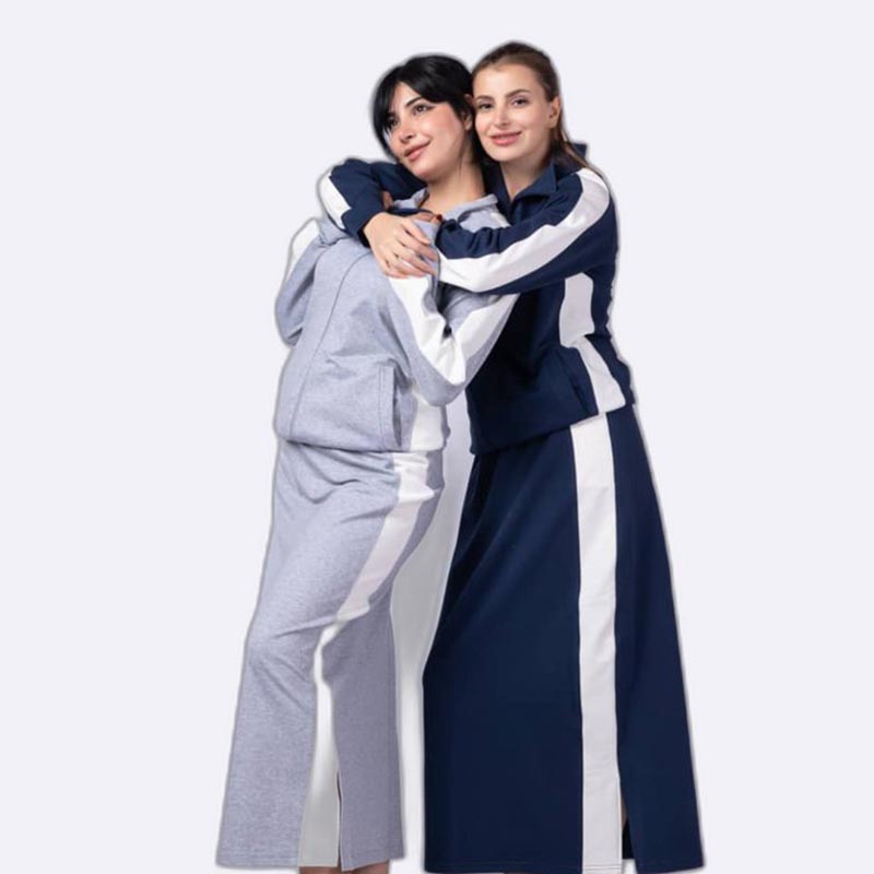 Women's Retro Tracksuit Set - Hoodie & Maxi Skirt