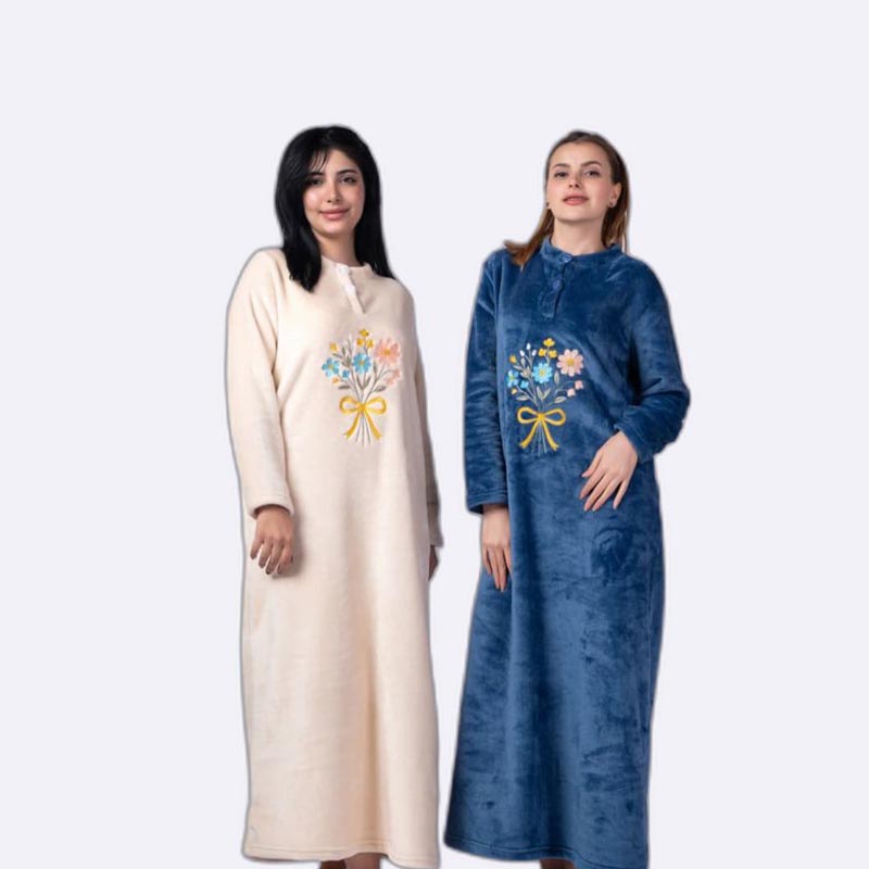 Floral Embroidered Fleece Nightgown