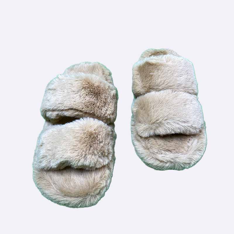 Cozy Faux Fur Double Strap Slides