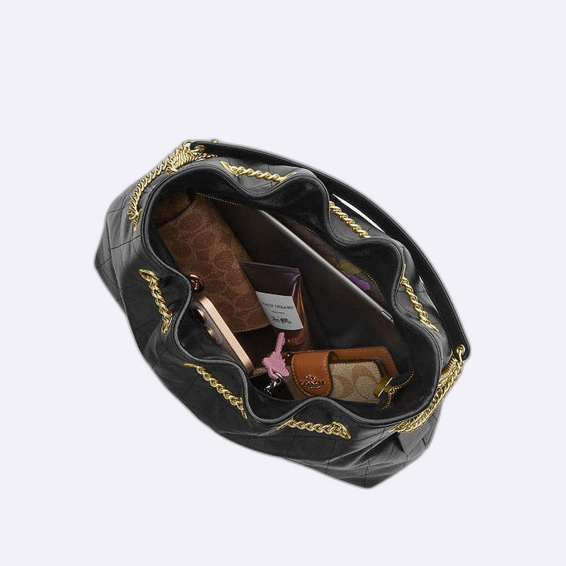 Coach Quilted Suede Bucket Bag with Chain Detail