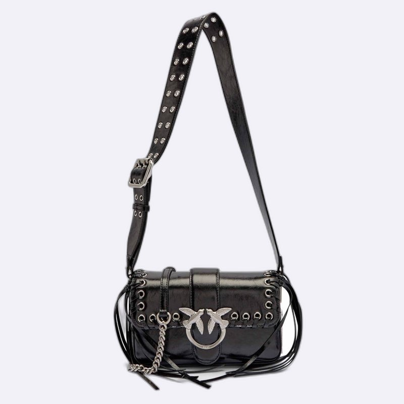 Pinko Love Bag: Black Leather Studded Shoulder Bag