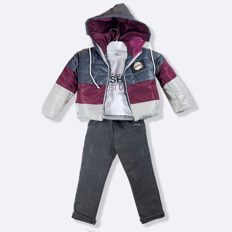 Kids Winter Fashion Set: Padded Jacket, Tee & Jeans