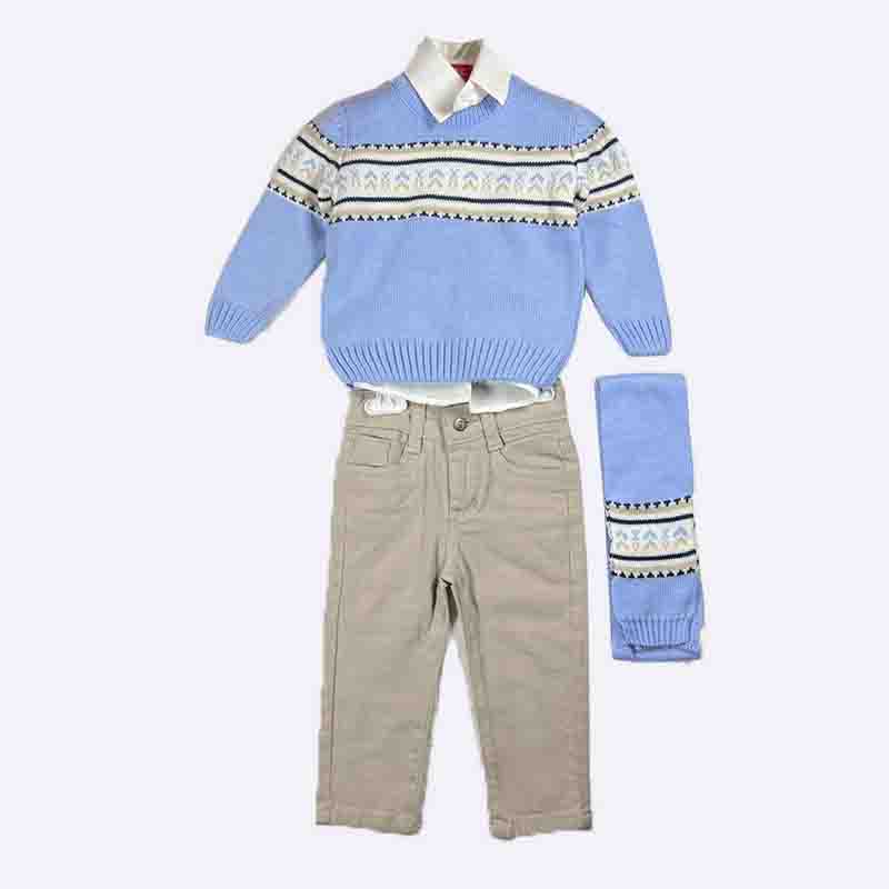 Classic Blue Knitwear Set with Scarf