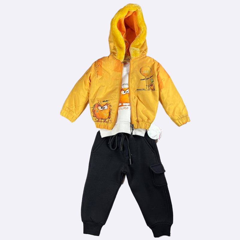 Cartoon Character Kids Outfit: Jacket, Top & Pants Set