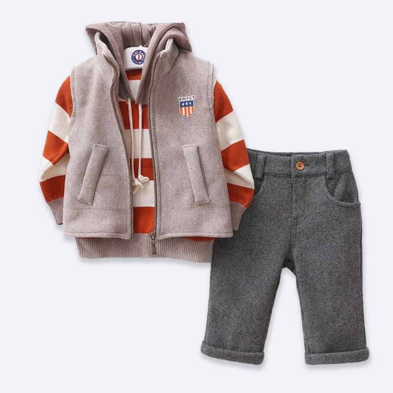 GANT Kids' 3-Piece Outfit: Vest, Striped Hoodie, and Pants Set