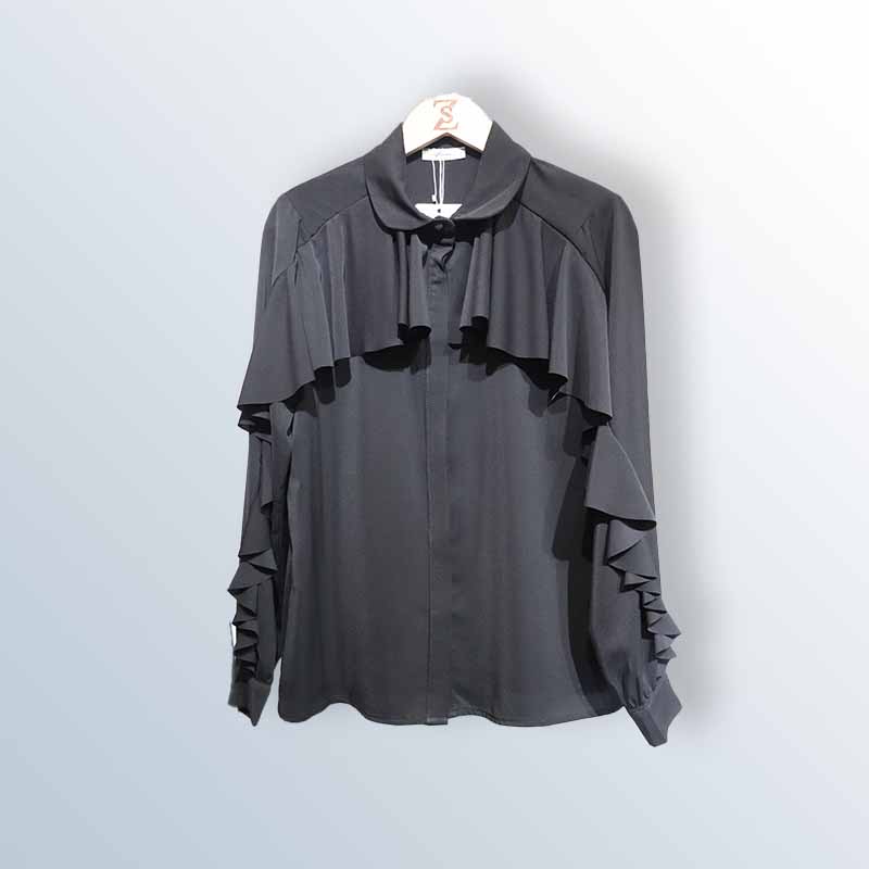 Ruffled blouse with bow tie collar