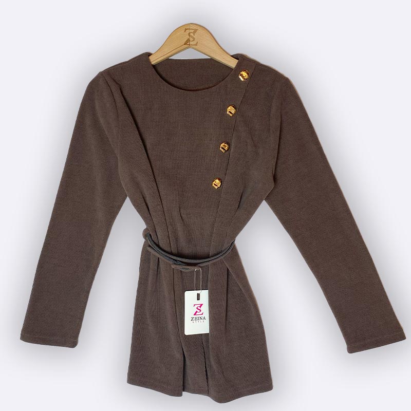 Women's Belted Textured Blazer/Jacket with Gold Buttons