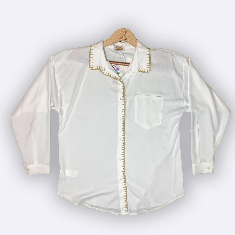 Long Sleeve Blouse with Chain Stitching Detail