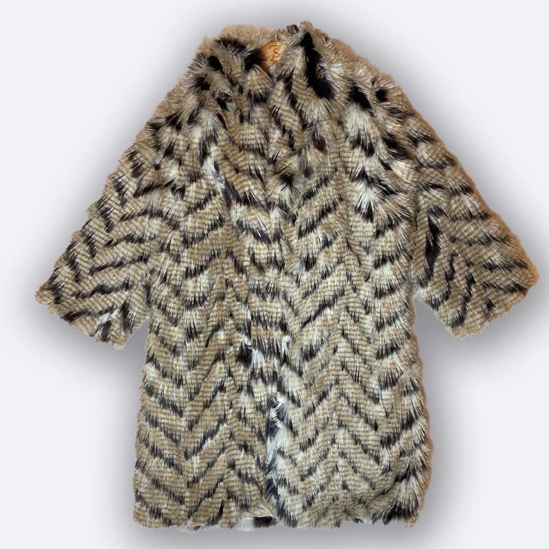 Faux Fur Coat with Chevron Pattern