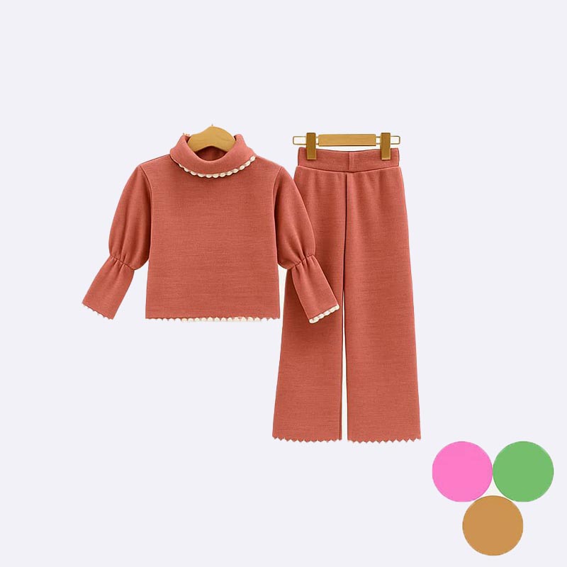 Girl's Stylish Wide-Leg Pants and Ruffle Top Set