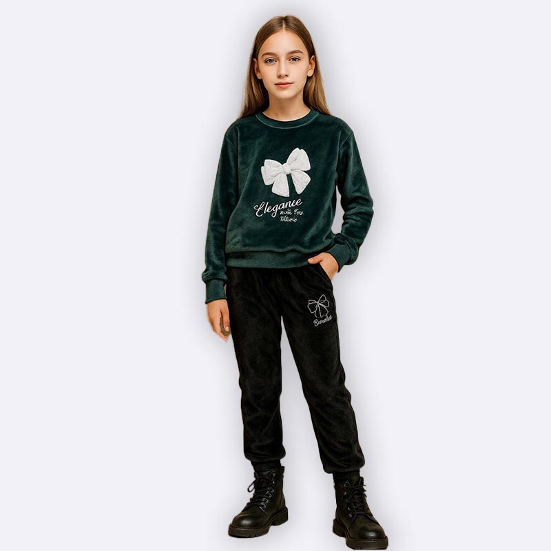 Girls Velvet Bow Tracksuit