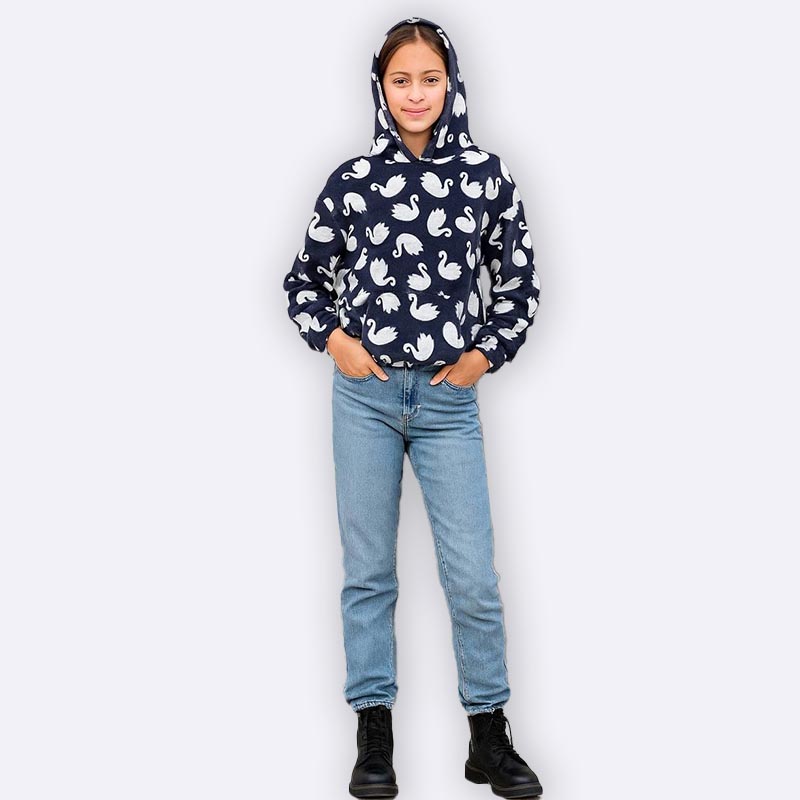 Girls Fleece Swan Hoodie