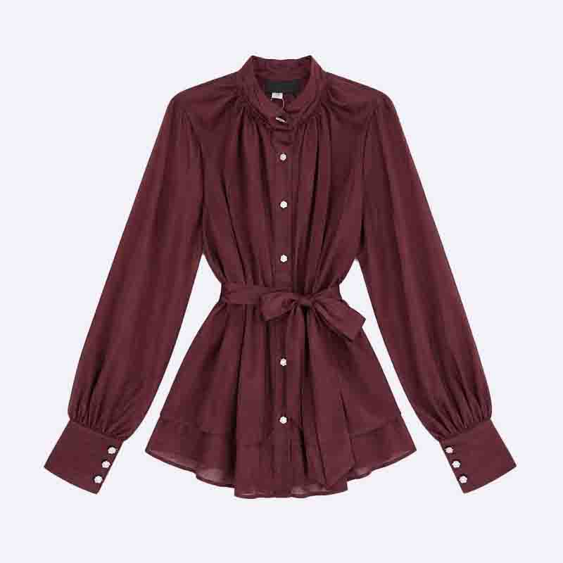 Women’s Elegant Chiffon Blouse with Belt