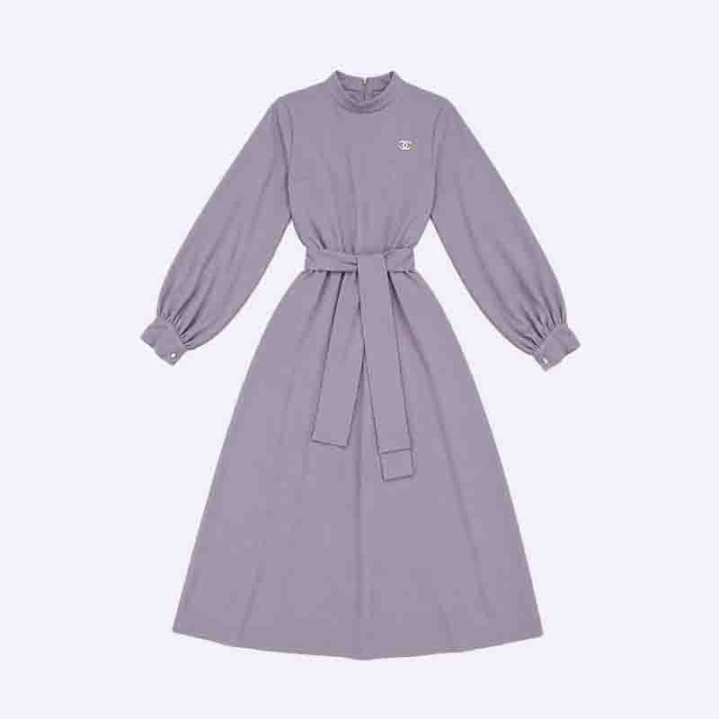Elegant Long Sleeve Midi Dress with Waist Belt