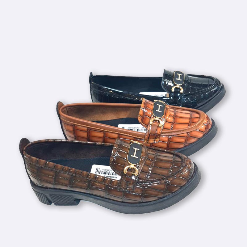 Brown Crocodile Pattern Loafer Shoes