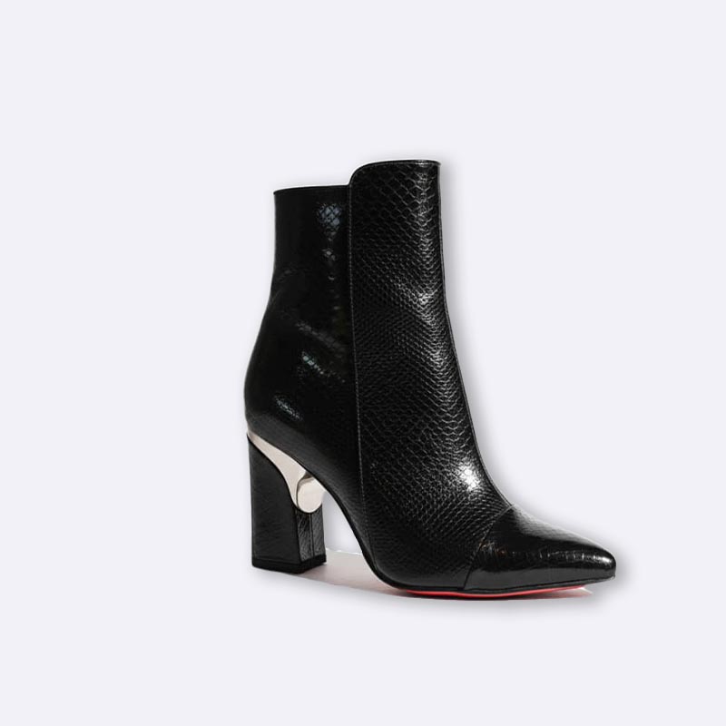 Women's Black Faux-Leather Block Heel Ankle Boots