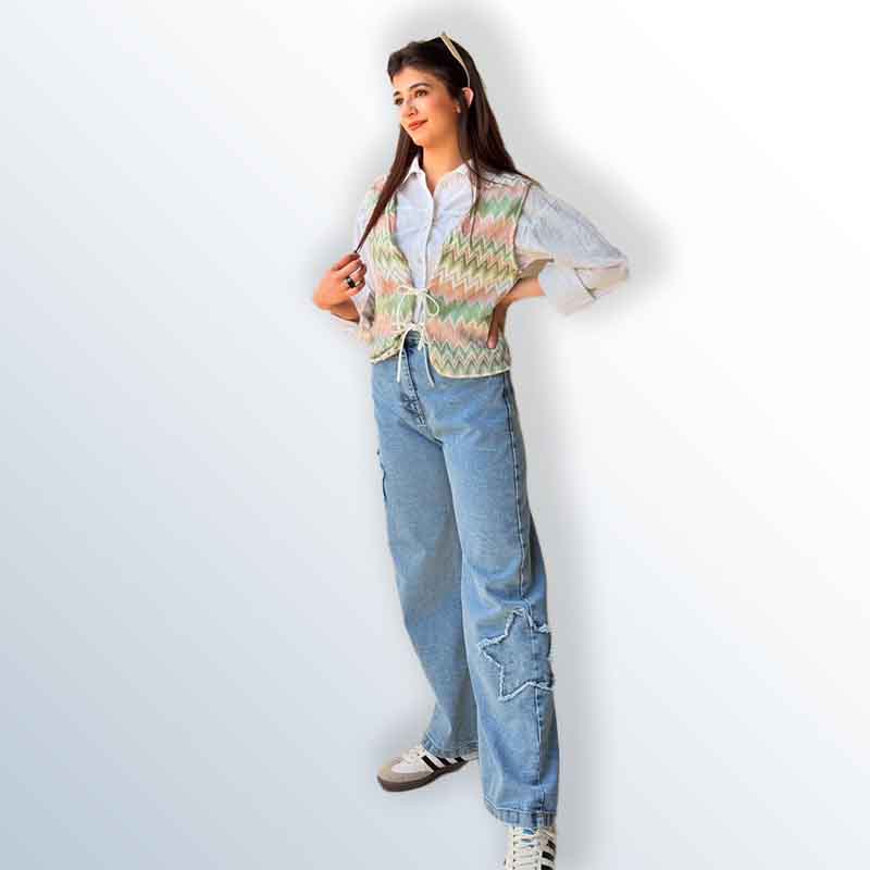 Girls' 3-piece set: shirt, vest, and jeans
