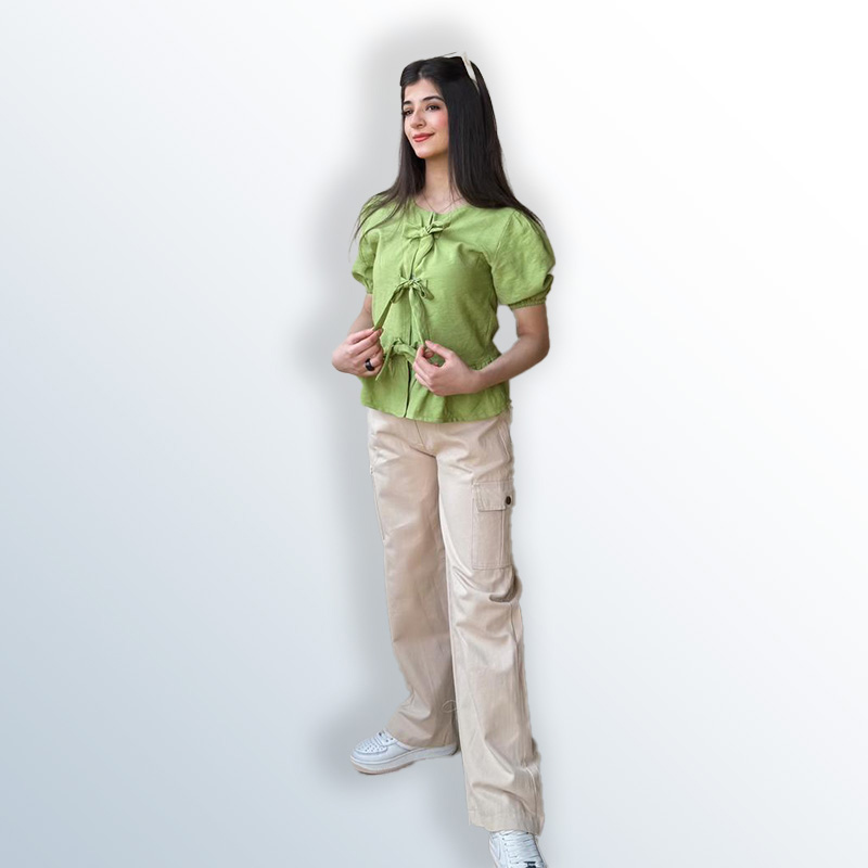 Girls' 2-piece set, blouse and linen pants