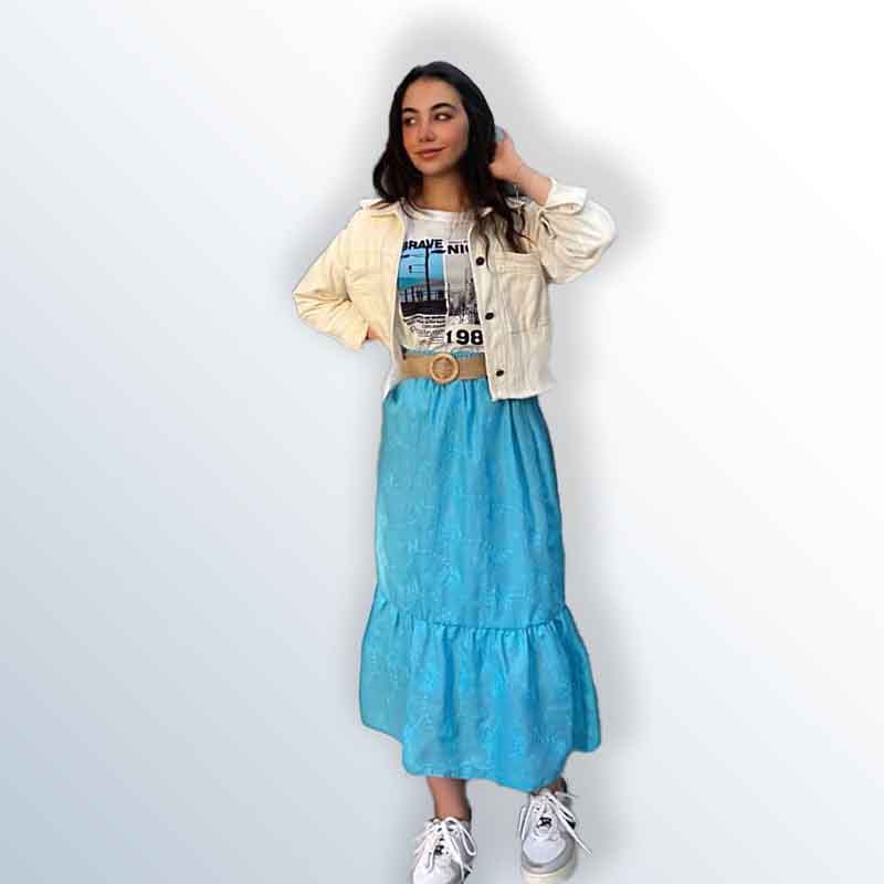 Girls' 3-piece set: half-sleeved sweater, skirt, and linen jacket