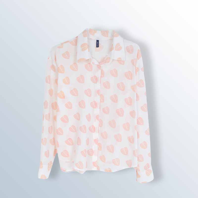 Heart Print Collared Button-Down Shirt