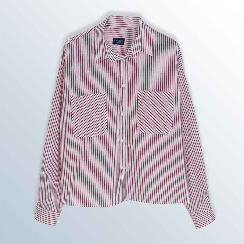 Cropped Striped Long Sleeve Shirt for Women