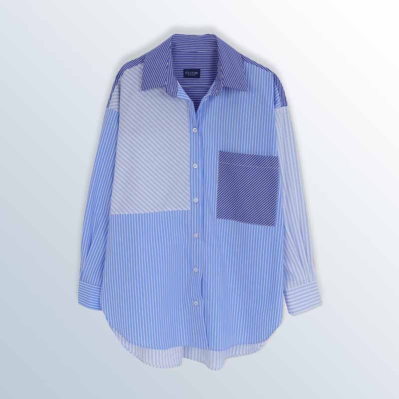 Asymmetrical Striped Tencel & Cotton Blend Shirt