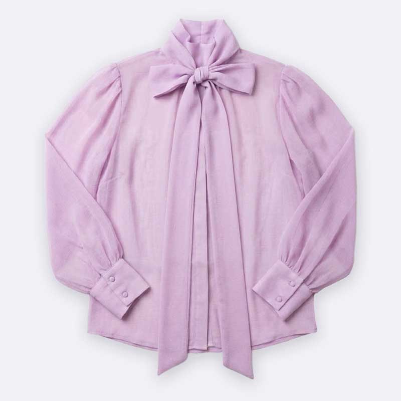 Tie-Neck Long Sleeve Blouse with Button Cuffs