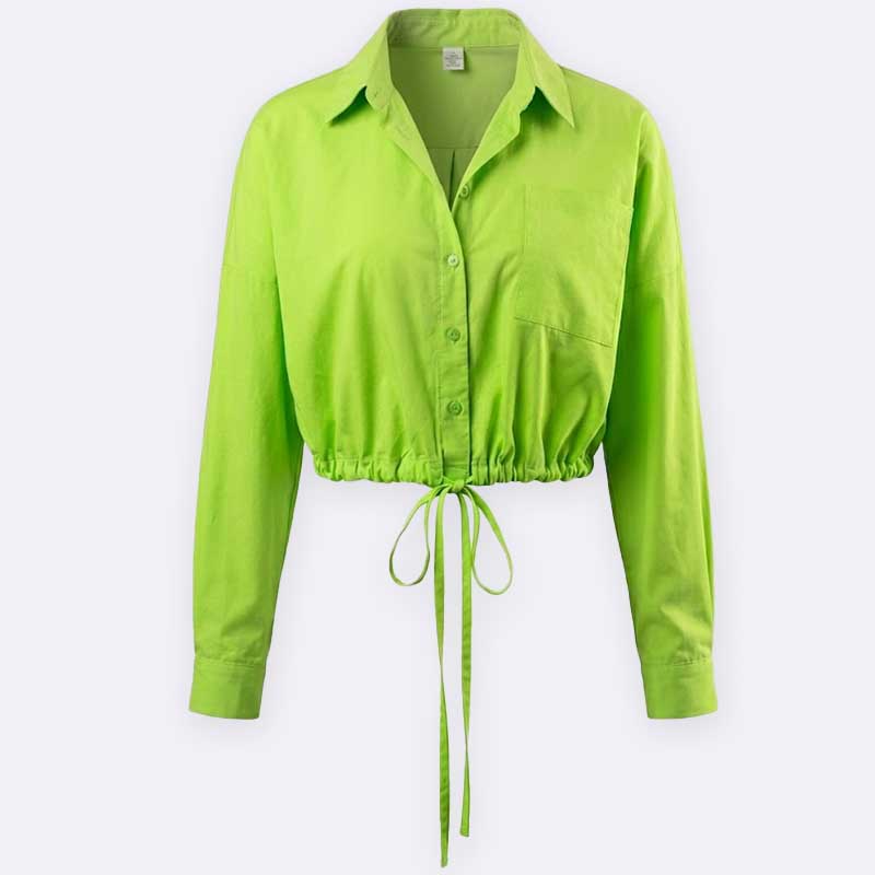 Cropped Long Sleeve Shirt with Drawstring Hem