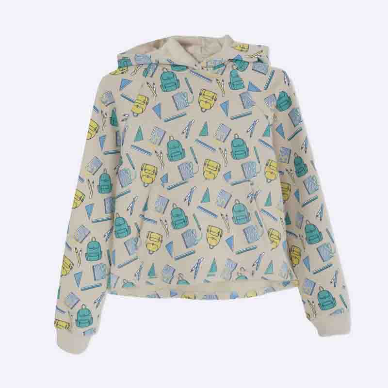 Girls' Cotton Blend School-Themed Print Hoodie