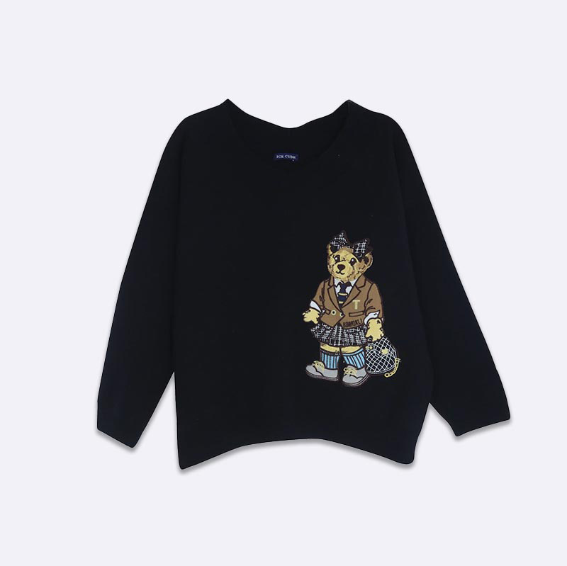 Women’s V-Neck Sweater with Embroidered Bear Motif