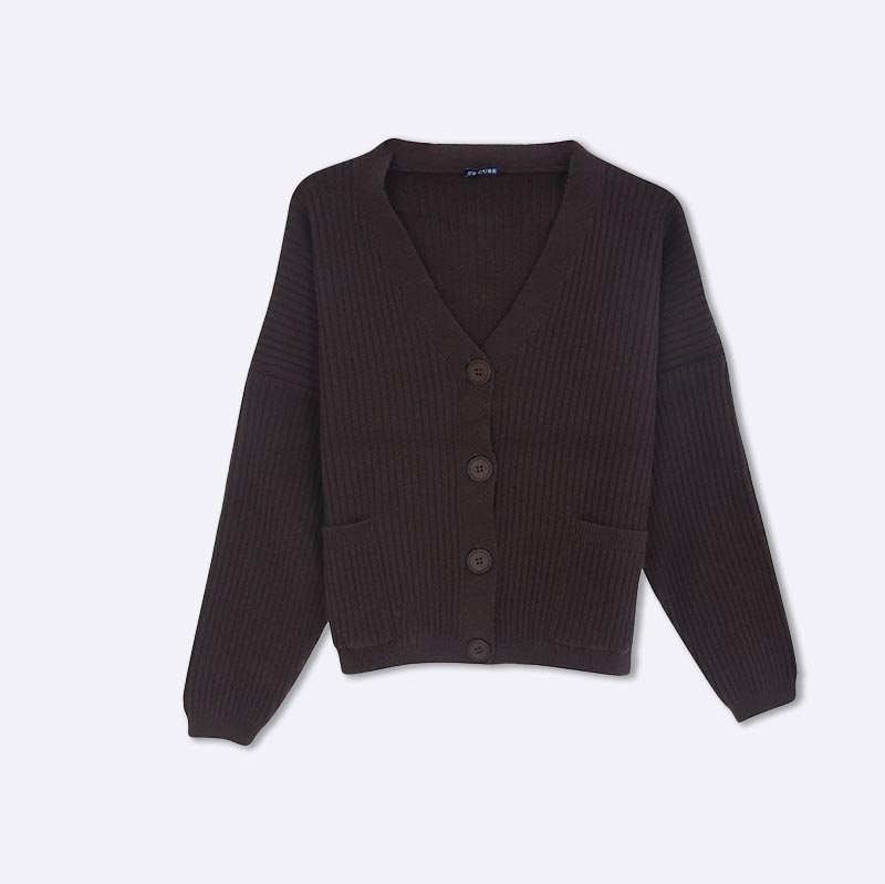 Ribbed V-Neck Cardigan Sweater with Button Front