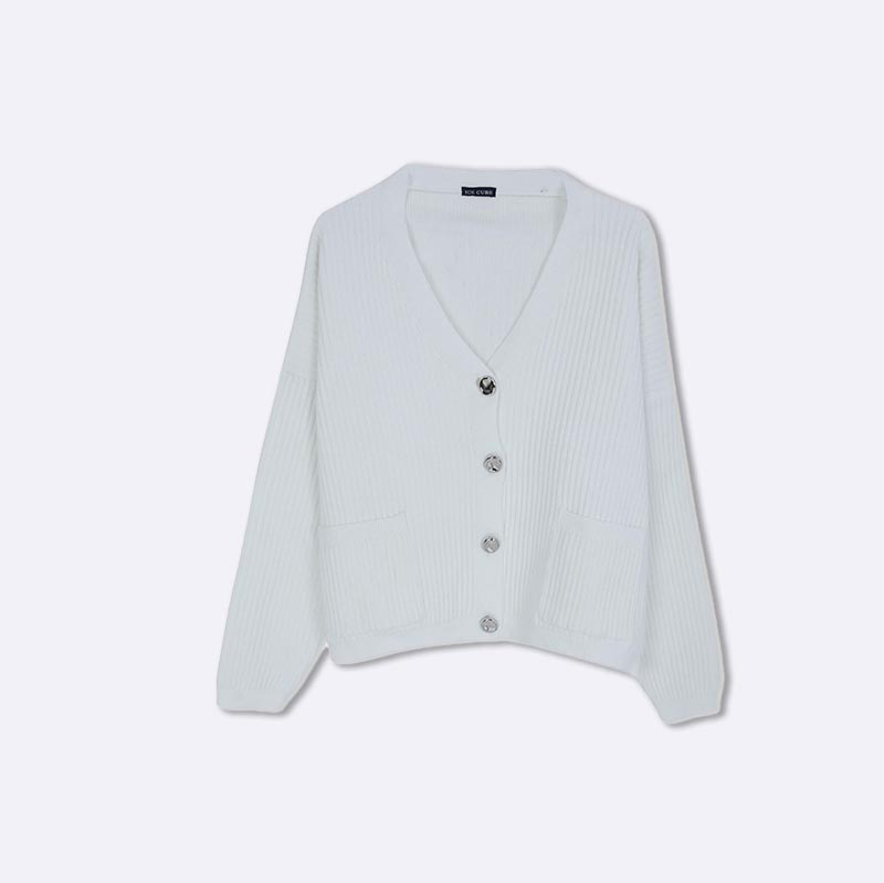 Ribbed V-Neck Cardigan Sweater with Button Front