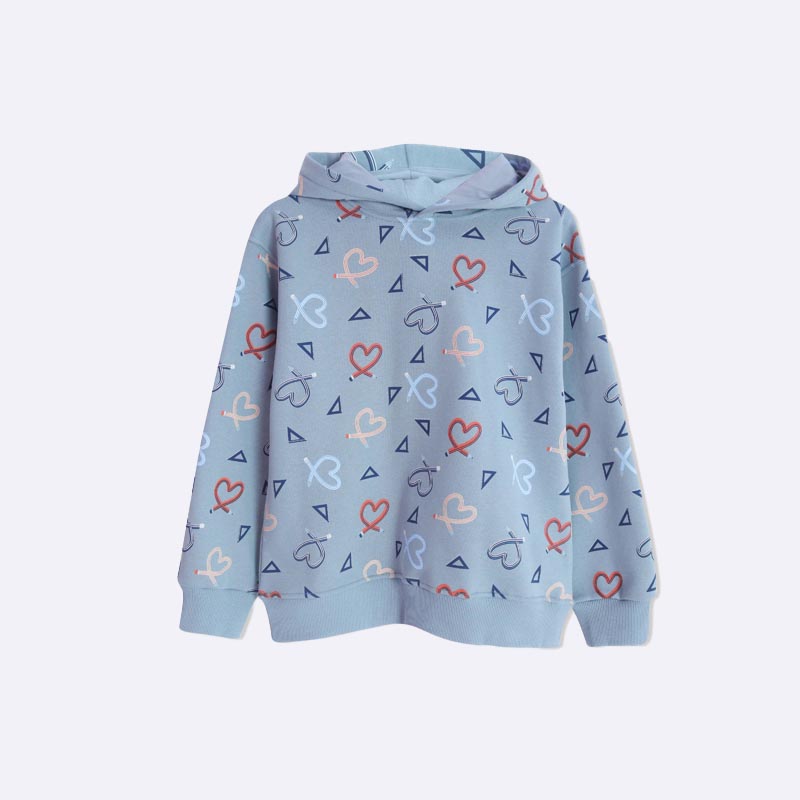 Girls' Hooded Sweatshirt with Hearts Print