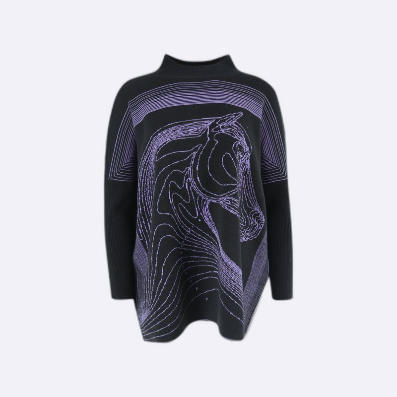 Women's oversized knitted horse pattern sweater