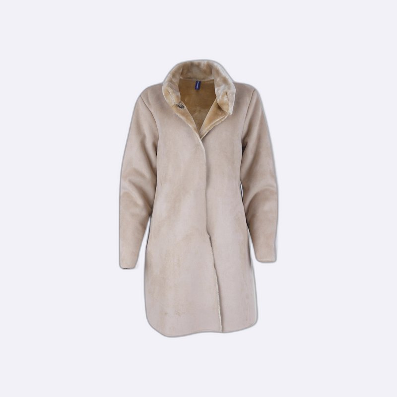 Mid-Length Faux Suede Coat with Sherpa Lining