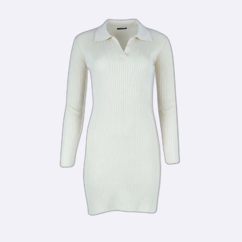 Women's Ribbed Knit Long Sleeve Dress with Polo Collar