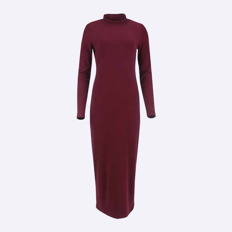 Women's Long Sleeve Turtleneck Maxi Dress in Burgundy & Black