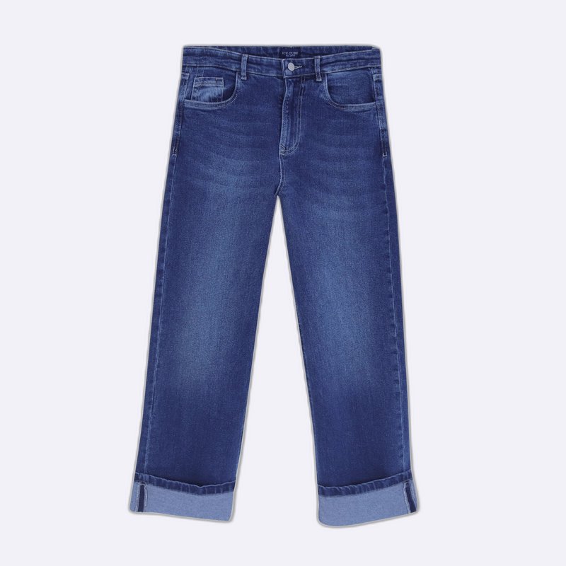 Women's High-Rise Straight-Leg Jeans with Cuffed Hem