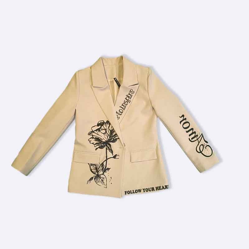 Printed and embroidered blazer jacket