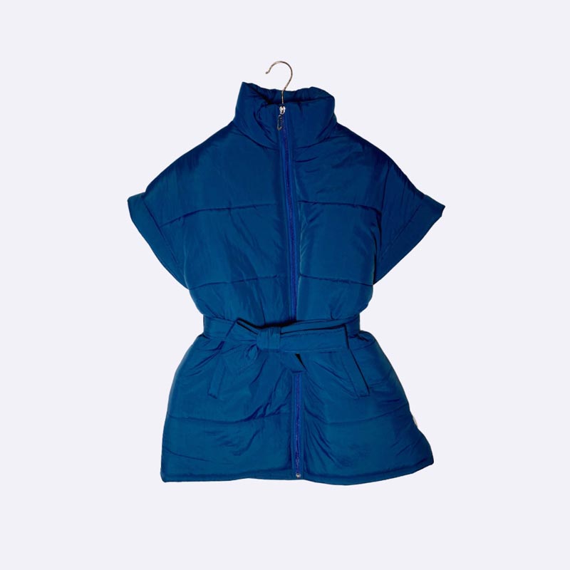 Womens Sleeveless Puffer Vest with Tie-Belt