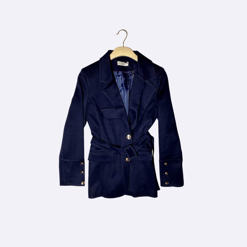 Women's Navy Blazer with Belt and Gold Buttons