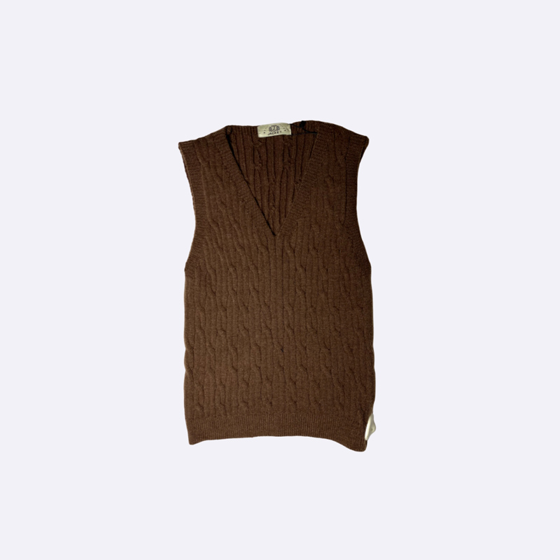 Women's Brown V-Neck Cable Knit Sweater Vest