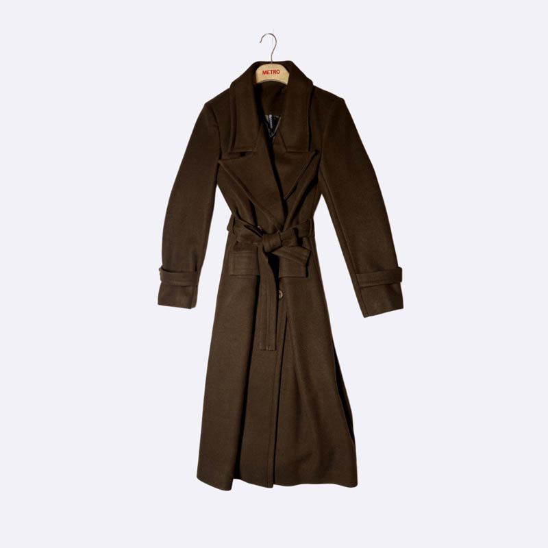 Women's Long Belted Wool Blend Wrap Coat